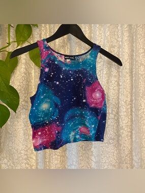 Wet Seal Galaxy Crop Tank Top - Blue, Purple, Pink